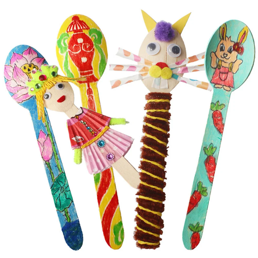 

50Pcs Wooden Spoons DIY Unfinished Craft Tools for Painting Projects Smooth Lightweight Safe Handles for School Art Class
