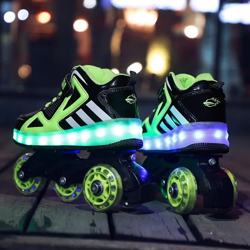 أحذية التزلج على الجليد للمشي للأطفال ، مفتاح شحن ليد ، صف واحد ومزدوج ، جديد