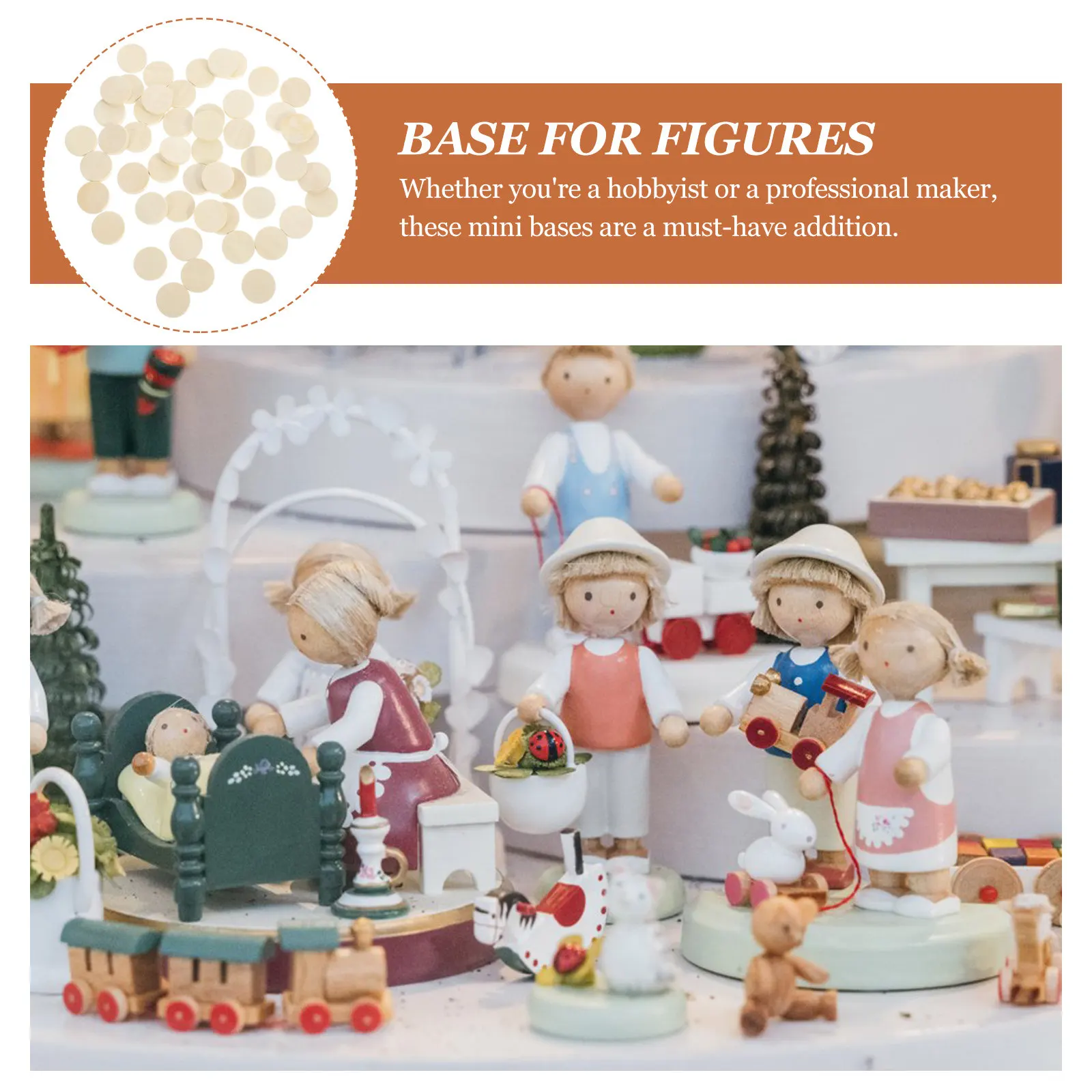 50Pcs Wooden Bases Mini Round Stable Stand DIY Supplies Small Base for Miniature Display Action Figure Stand Holder