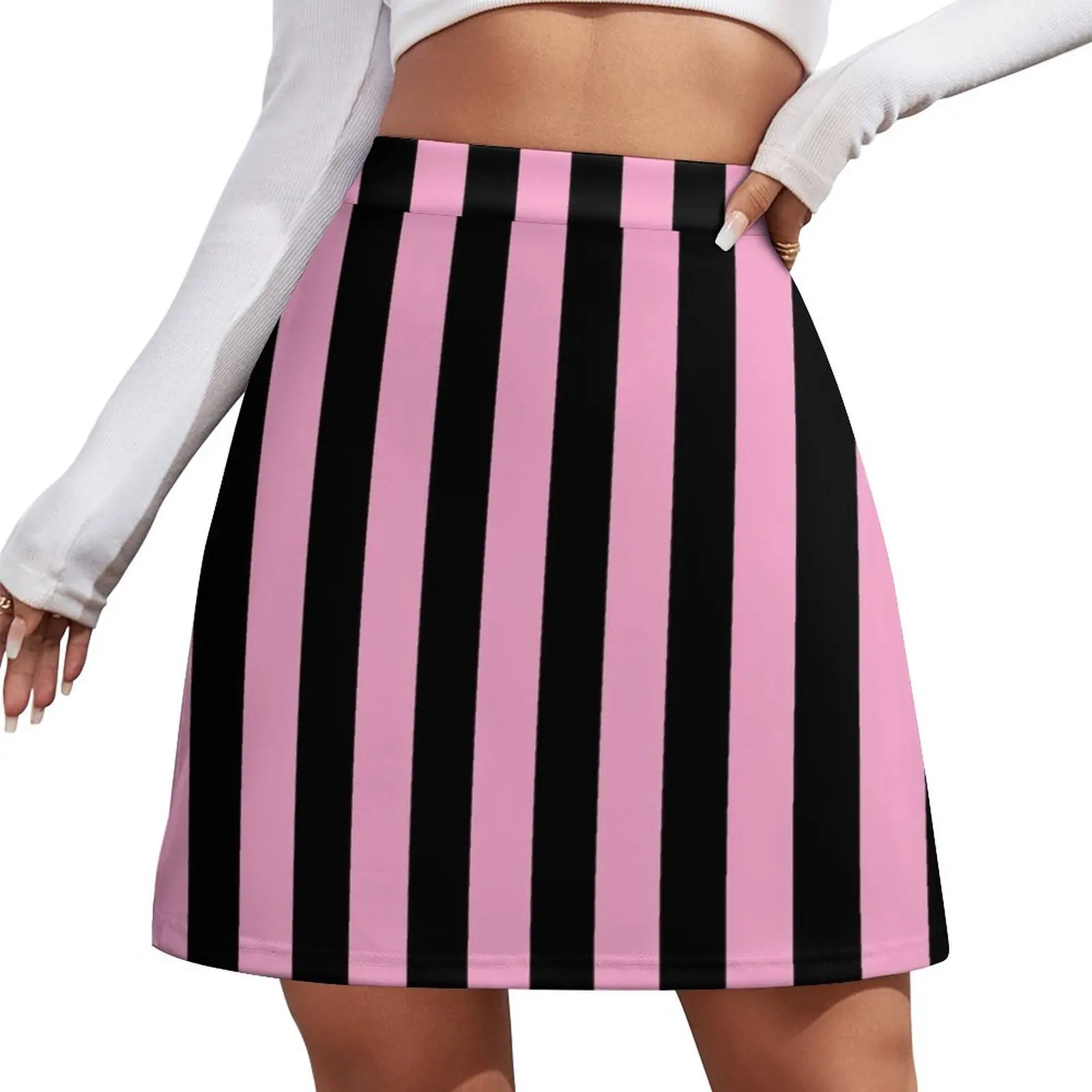 

Basic Vertical Stripes - Black & Pastel Pink Mini Skirt Skirt for girls luxury women's skirt