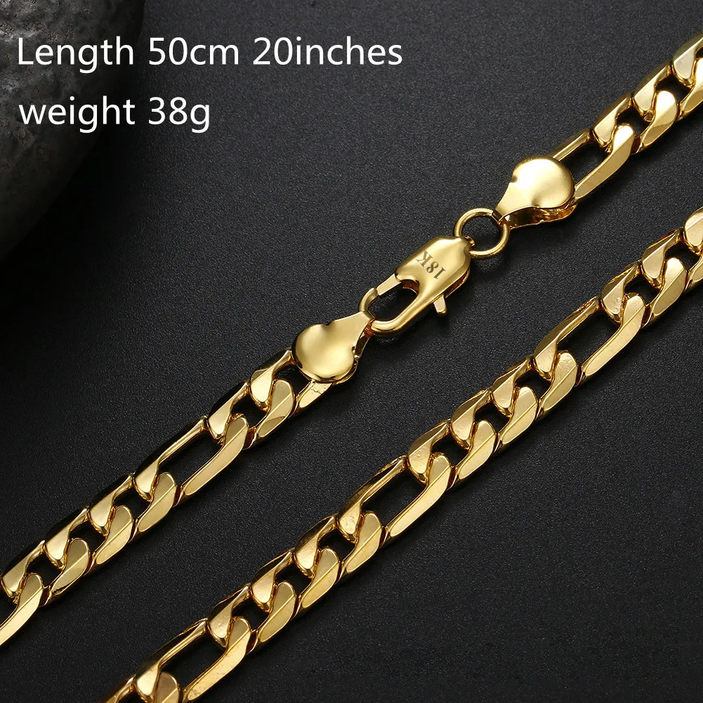 

18K Plating True Gold Color Preserving Boutique Jewelry 8MM Three in One Side Necklace for Men and Women, Figaro Necklace