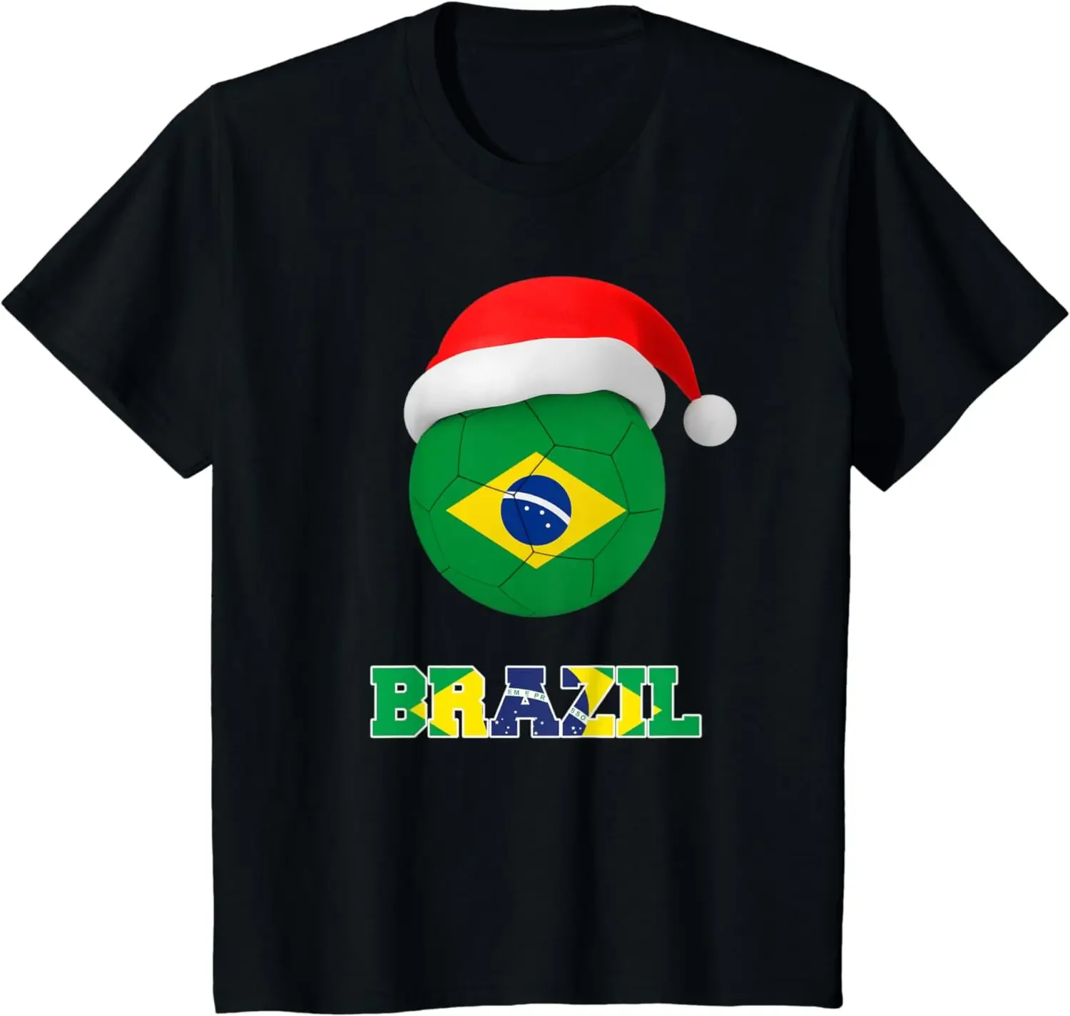 

Brazil Soccer Football Santa Hat Brazilian Flag T-Shirt 100% Cotton O-Neck Summer Short Sleeve Casual Mens T-shirt Size S-3XL
