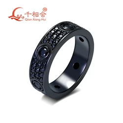 black Moissanite 925 silver plated black or rose gold solid rings Classic Love Three Rows Of Luxury Eternity Ring Ladies men