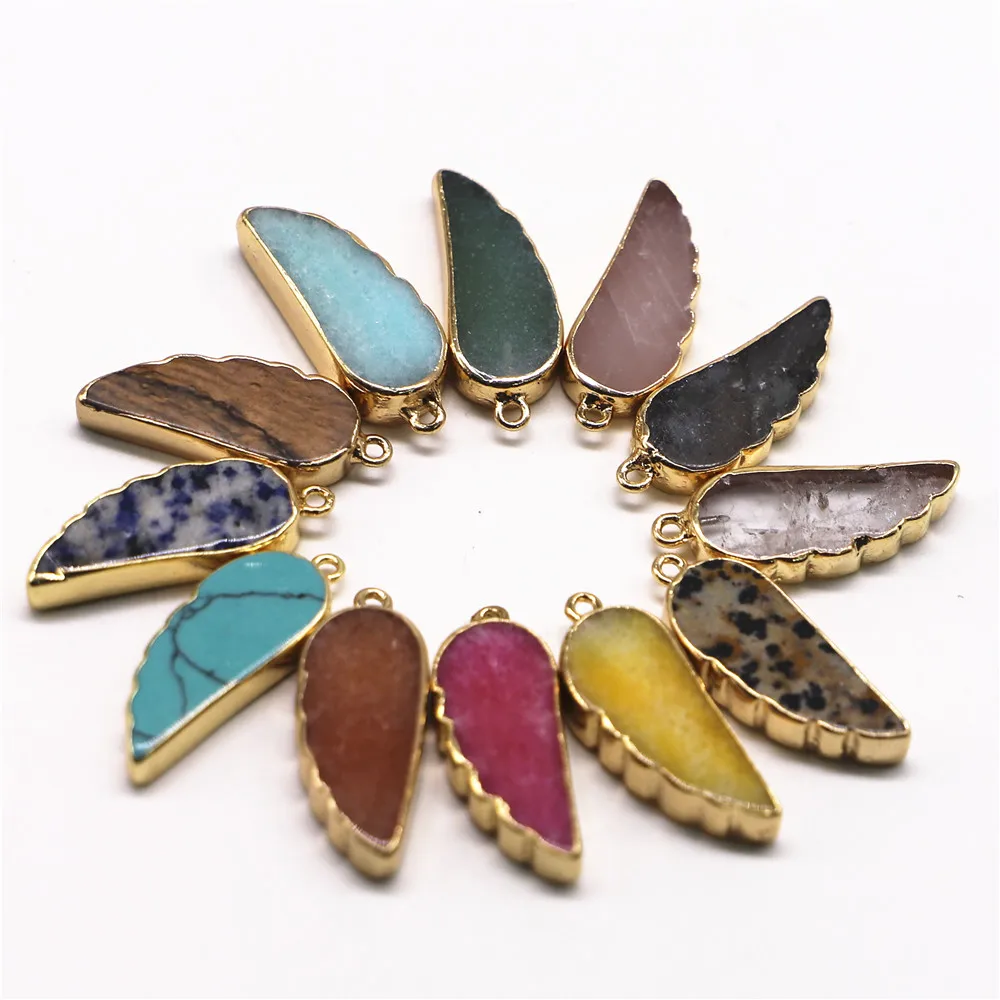 New Natural Stone Angel Wings Feathers Healing Crystals Pendants Charms Necklace for Women Men Jewelry Making 10Pcs Mixed Lot