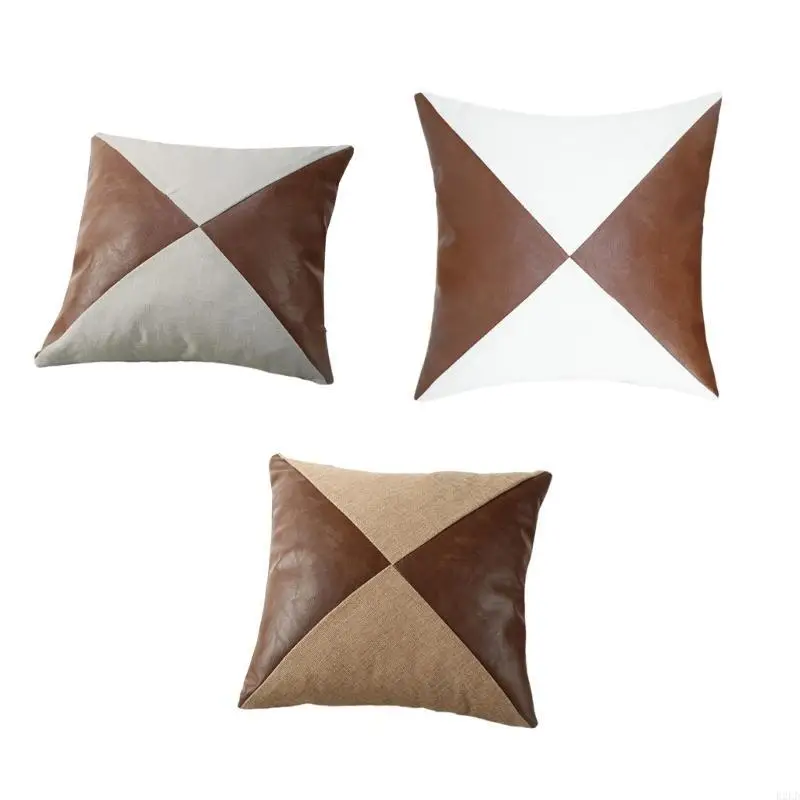 

PU Leather Splicing Linen Pillowcase Sofa Cushions Cover Waist Pillowcase Cushions Cover Home Decoration