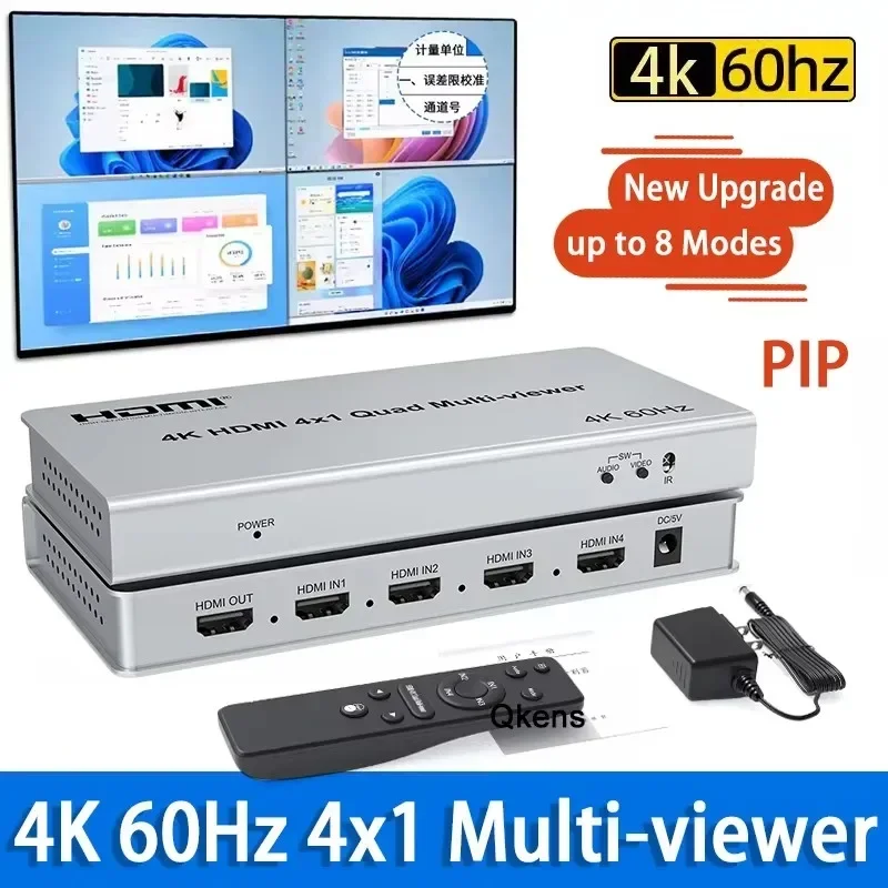 

4K 60Hz HDMI Multiviewer 4x1 Seamless Switch Multi Screen Quad Multi-Viewer Support 90° 180° 270° Flip Rotate PIP 8 Display Mode