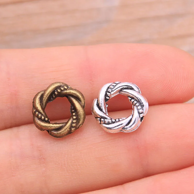 30PCS 10mm Wholesale New Product Two Color Wreath Flower Charms Round Plant Connector Jewelry Metal Alloy DIY Marking