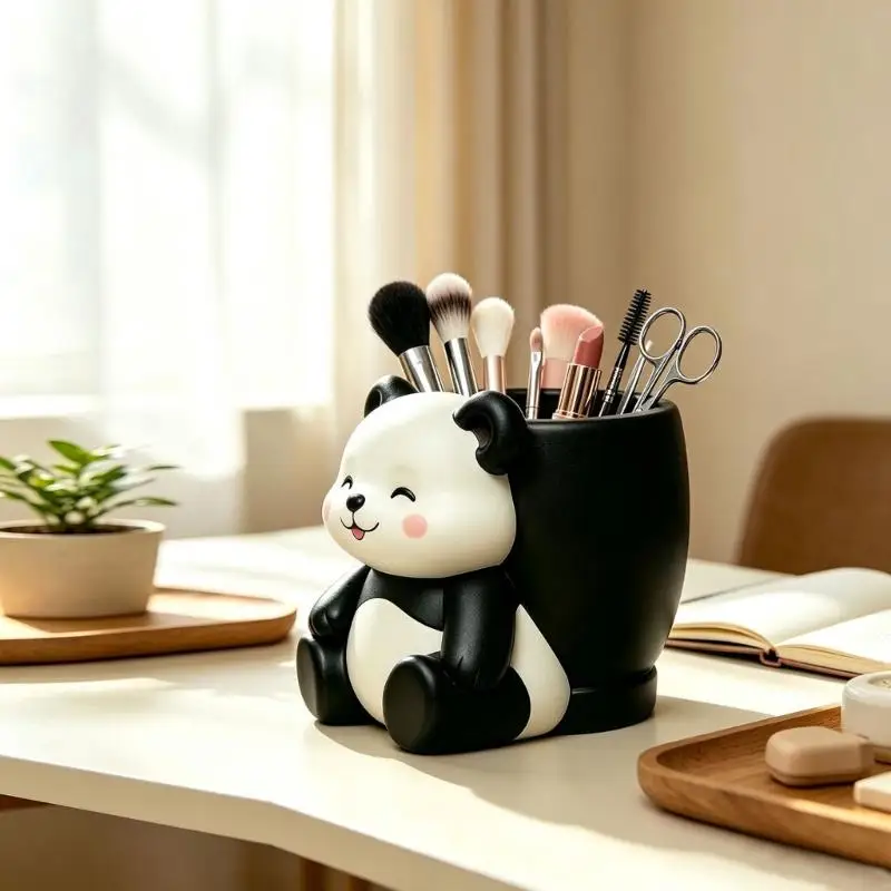 Black-and-White Panda Plant Container in Resin, Top-Cavity Plant Pot for Succulents and Small Flowers with Distinctive