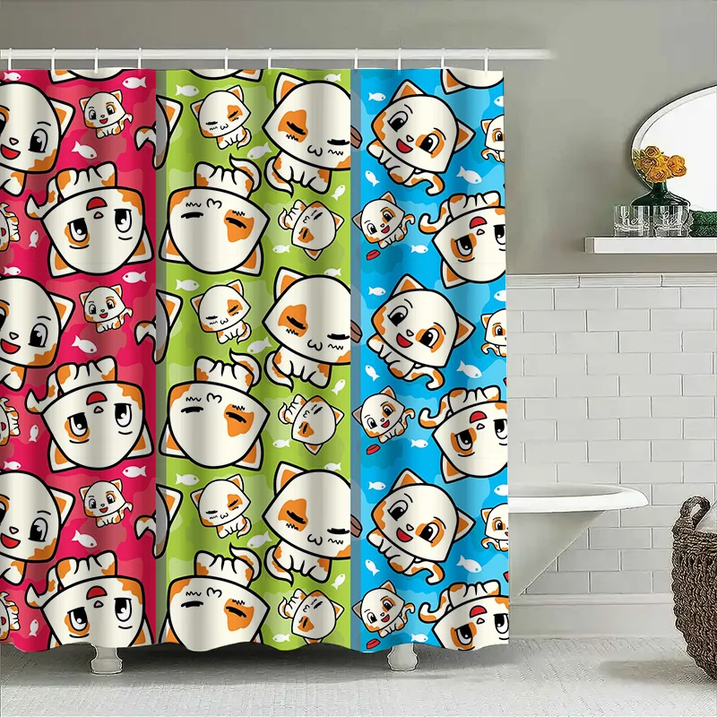 

Набор занавесок для душа с милым мультяшным принтом кошек для домашнего декора, ванной комнаты, водонепроницаемая защита конфиденциальности, розовый/синий/зеленый/желтый 3D Pri