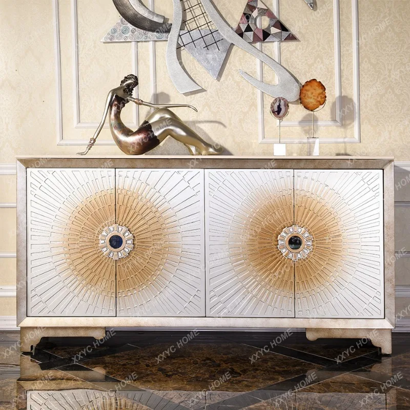 A Neoclassical High-End Screen Partition Cabinet Villa Marble Countertop Side Cabinet