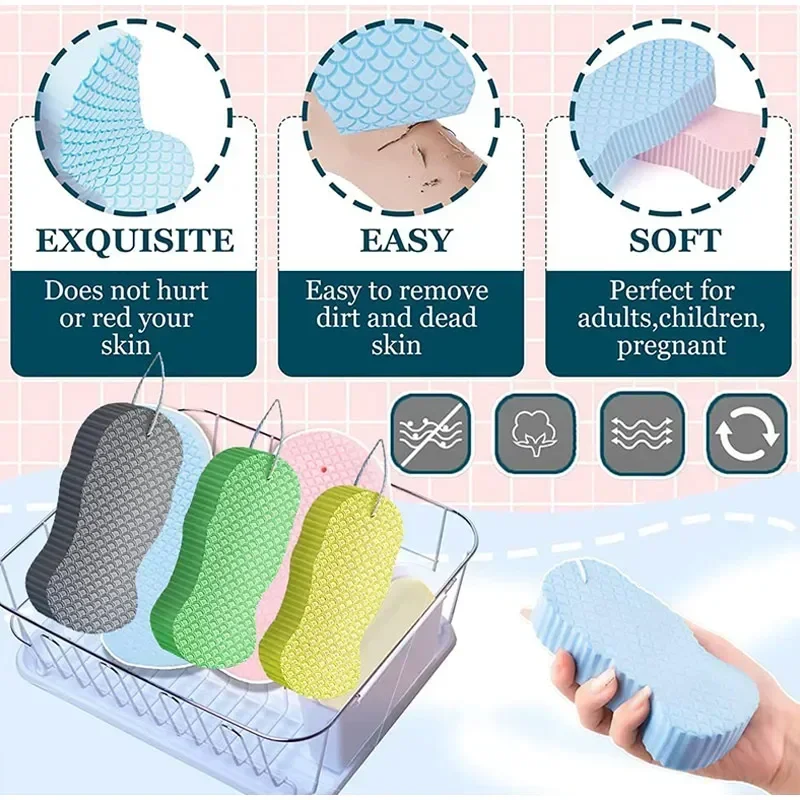 1/2/4pcs Soft Sponge Body Scrubber Bath Exfoliating Scrub Sponge Shower Brush Body Skin Remover Exfoliante
