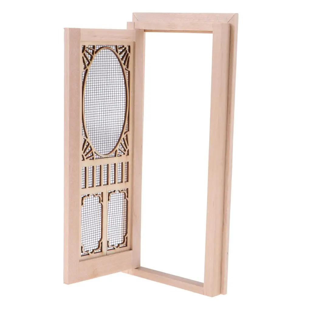 Wood Miniature External Hollow Screen Single Door 1/12 Dollhouse DIY Decoration Accessories