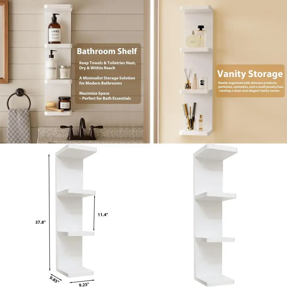

White 4-Tier Round Edge Wall Shelf
