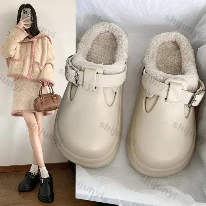 2025 New Concise Women's Waterproof Cotton Shoe Warm Indoor Home Platform Women Slippers Plush Thick Warm Slippers Zapatos Mujer