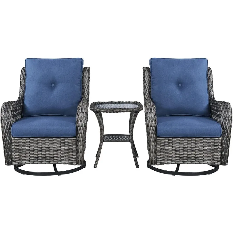 

Wicker Rocking Chair Swivel Chairs - 3 Piece Rocker Patio Furniture Set Rattan Rocking Bistro Sets with Glass Top Side