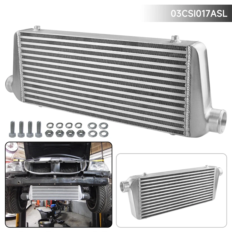 

Aluminum Intercooler Universal FMIC Front Mount In/outlet 2.25" 550x230x65mm Bar&Plate Black/Silver