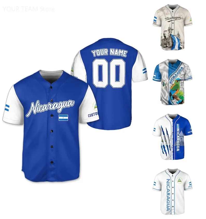 Trendy Personalized Nicaragua Baseball Jersey - Custom Name/Number, Men’s Sports Shirt for Nicaraguan Pride