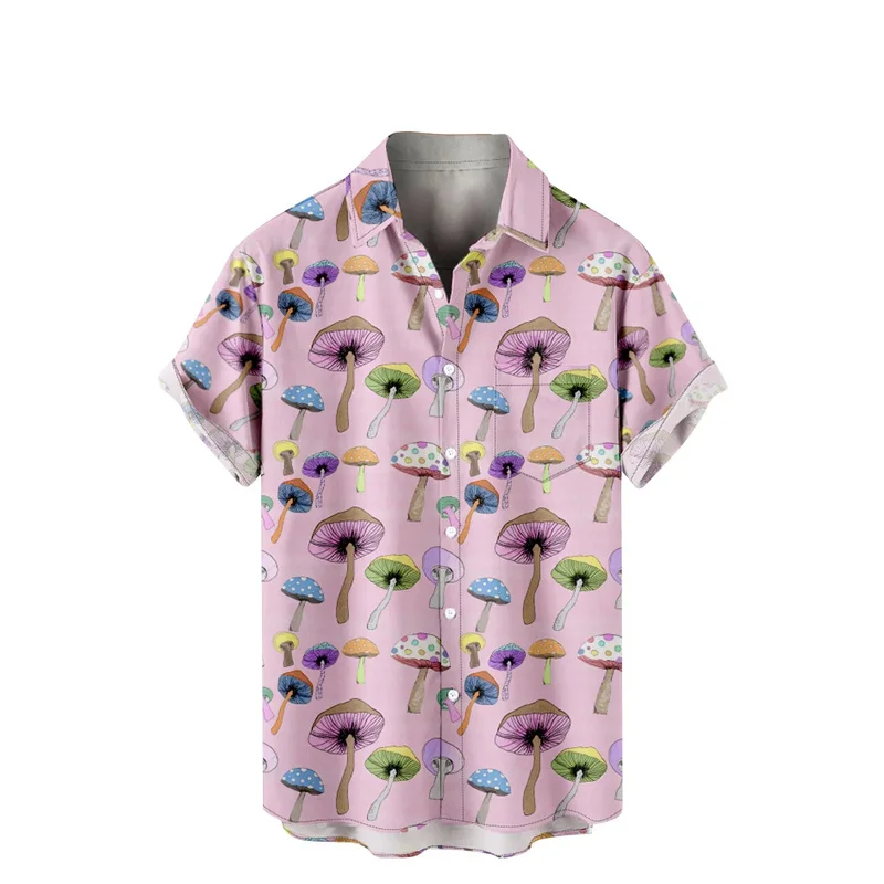 Men'S Women'S Short Sleeve Button Down Shirts Hawaiian Mushrooms Printed Beach Shirt Casual Floral Shirts Hawaiian Shirt Tops