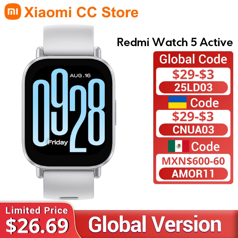 Global Version Xiaomi Redmi Watch 5 Active Up to 18 days of battery life 2'' Display 140+ workout modes Bluetooth calling 5ATM