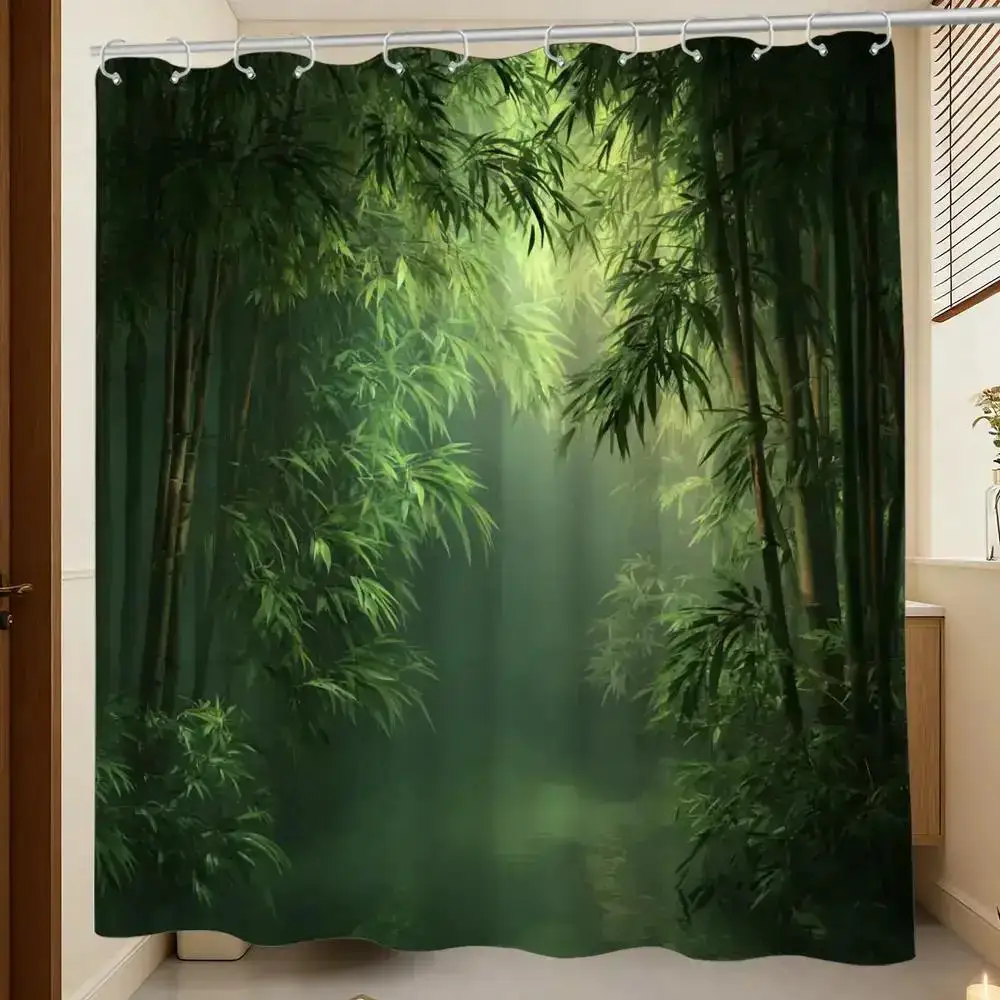 

Занавеска для душа с принтом бамбукового леса, 3D-изображение природы, с 12 крючками, декор для спа-салона, аксессуар для дома и ванной комнаты