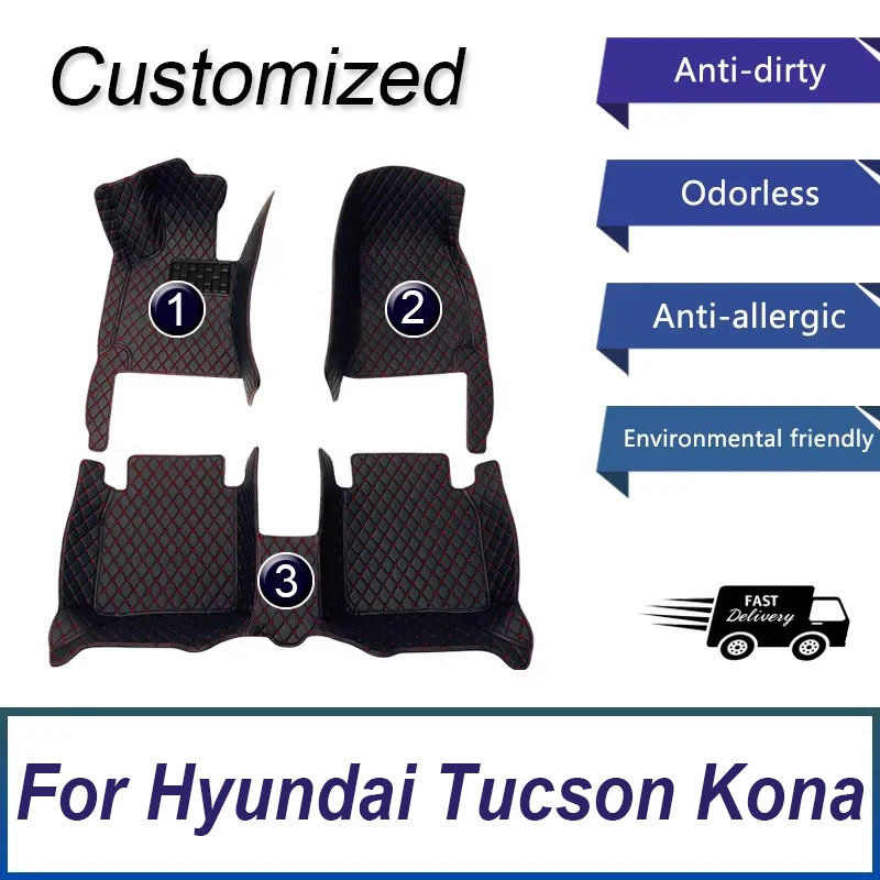 Custom Car Floor Mat For Hyundai Tucson Kona 2006 2009 2010 2012 2014 2015 2018 2020 2021 2024 Man Auto Interior Accessories