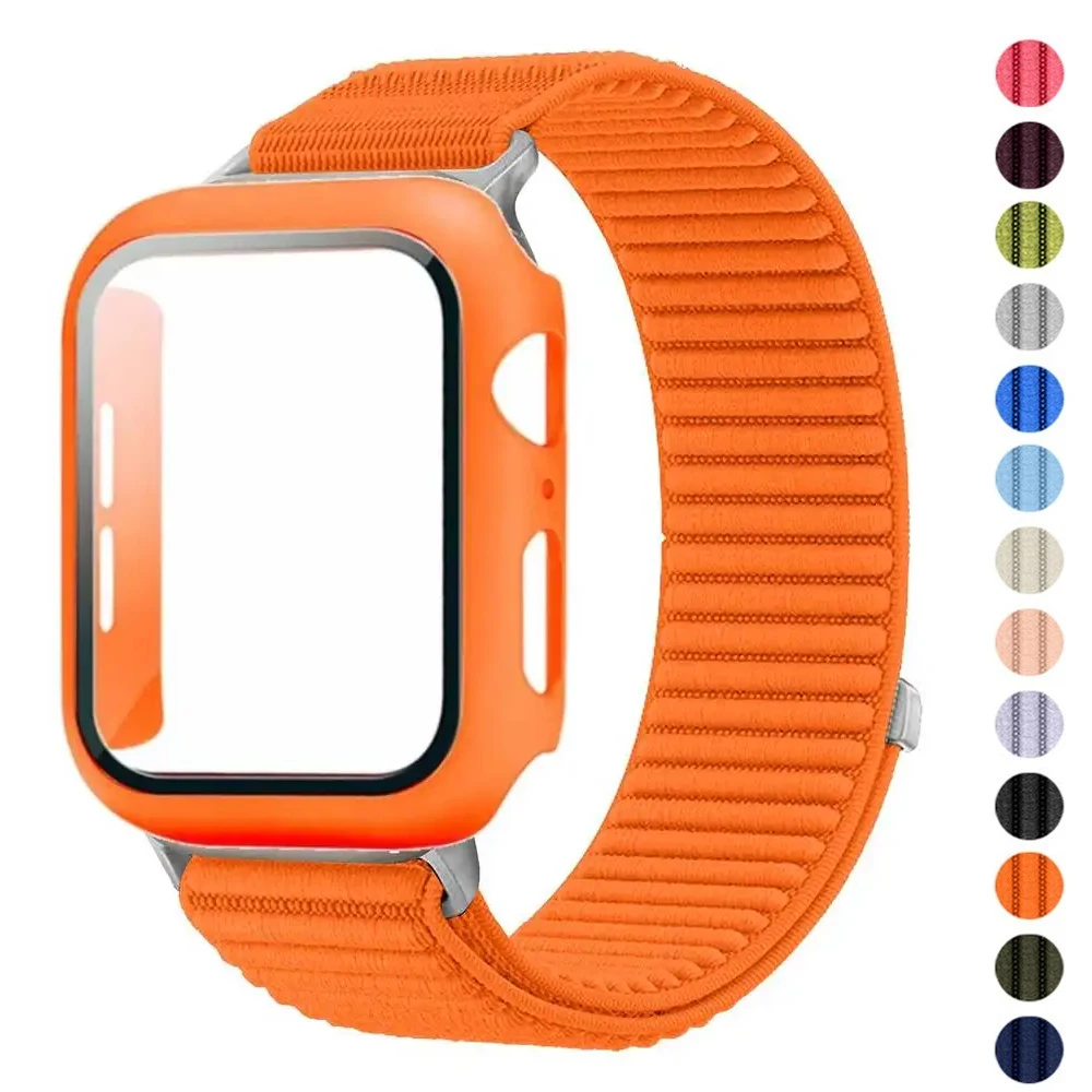 Nylon-Schlaufenarmband + PC-Gehäuse für Apple Watch 11 10 42/46mm für iWatch Series 9 8 7 41/45mm 6 5 4 SE3 40/44mm 3 2 1 38/42mm