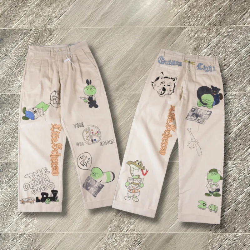 

Ретро брюки KAPITAL, японские вельветовые потертые брюки с забавным принтом для мужчин и женщин, бегуны