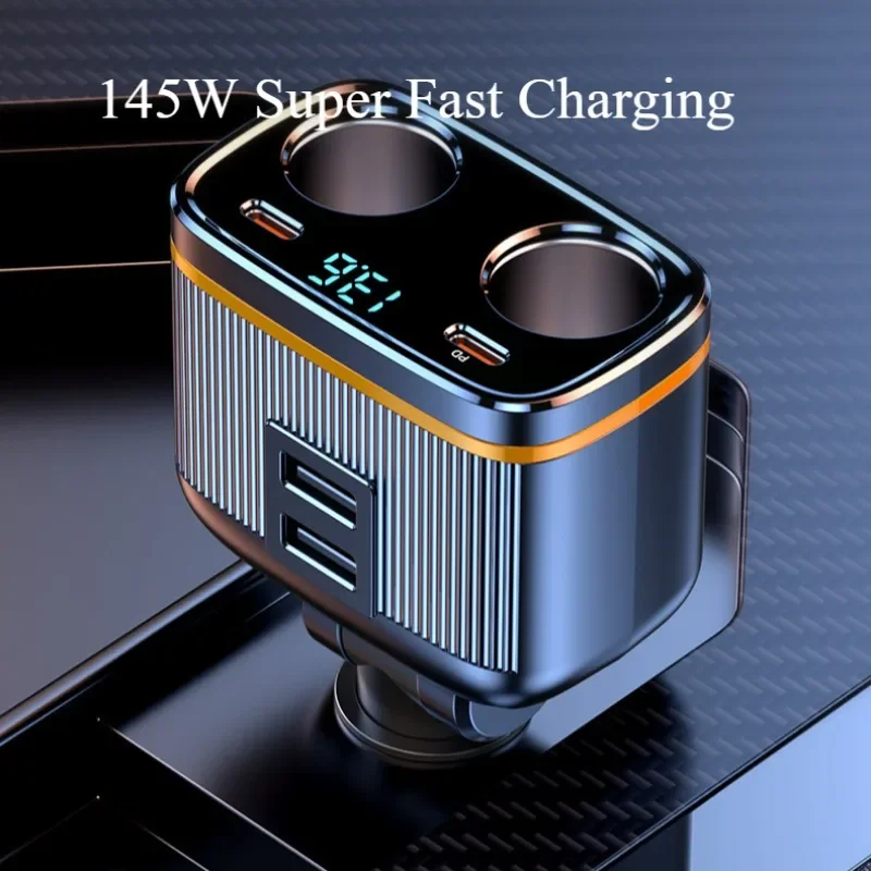 

Car Cigarette Socket Splitter 2 Cigarette Socket Type C PD 45W Fast Charging USB Phone Charger Smart Charging Voltage Detection