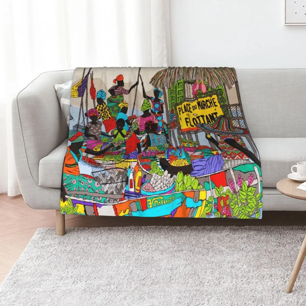 My floating market Throw Blanket Soft Plush Plaid christmas decoration Travel Weighted blankets and throws funny gift Blankets