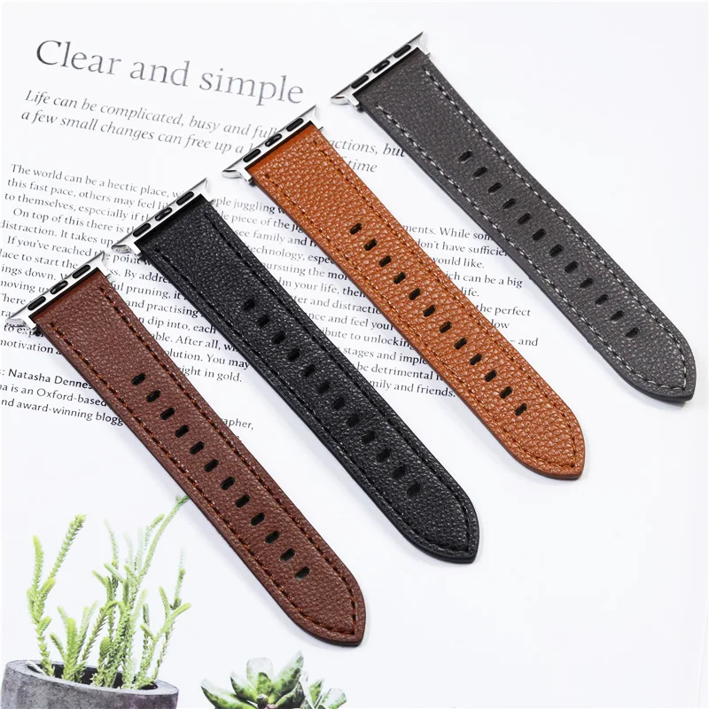 Ремешок кожаный для Apple Watch Band 49 мм 44 мм 45 мм 40 мм 42 мм 38 мм 41 мм, браслет для часов correa IWatch Series 8 7 6 SE 5 4 Ultra