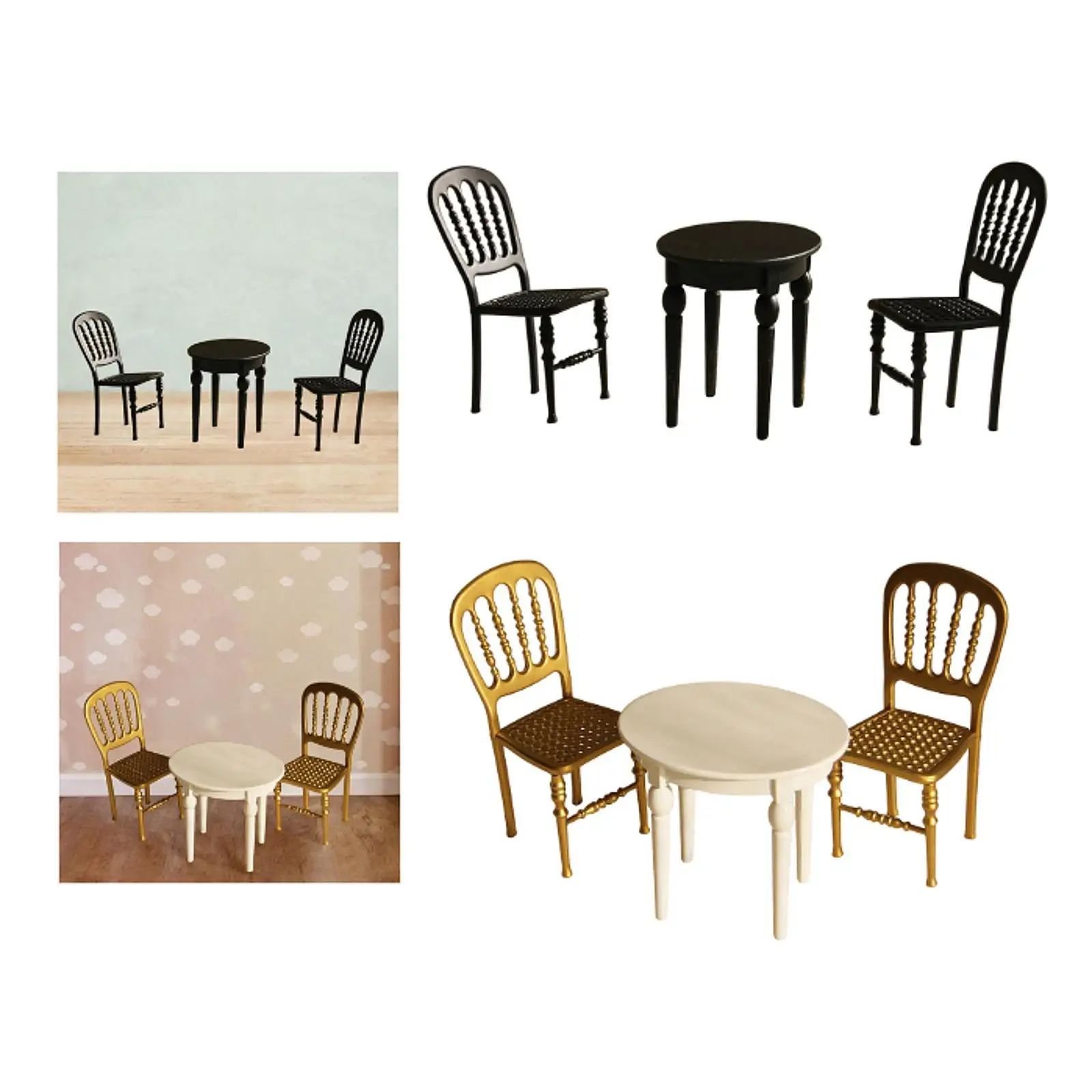 1:12 Dollhouse Table Chair Dining Table Chair Set Dollshouse Accessory Dollhouse Decoration Pretend Play Toys Mini Furniture