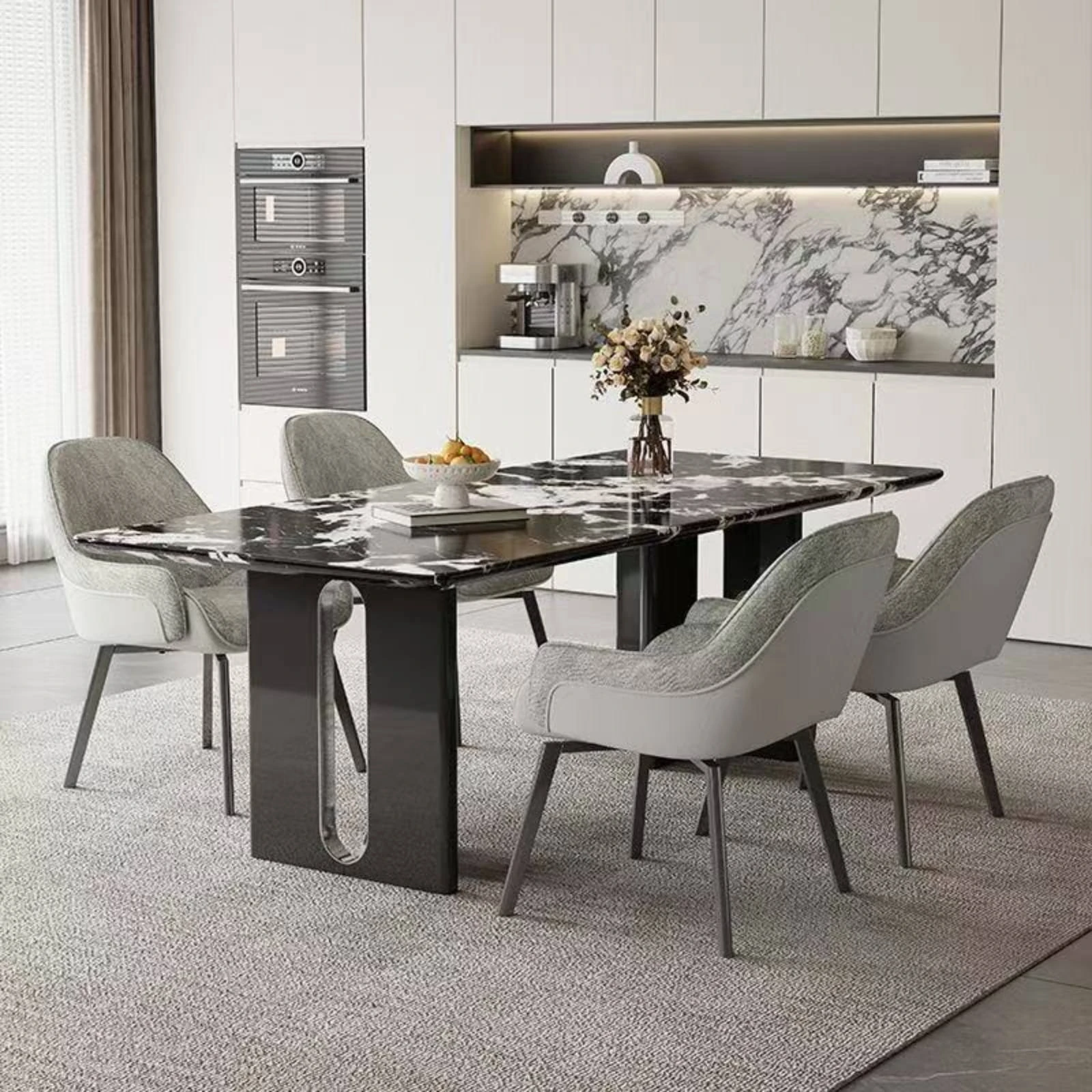 Swivel Dining Chair Curved Enveloping Back Upholstered Chair with Steel Legs Soft Comfortable for Home Office, Reading Corner