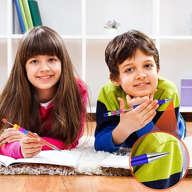 Stylos à bille rotatifs en plastique avec tige perlée pour bricolage, fournitures de décoration durables, bureau et école, bleu, 20 pièces