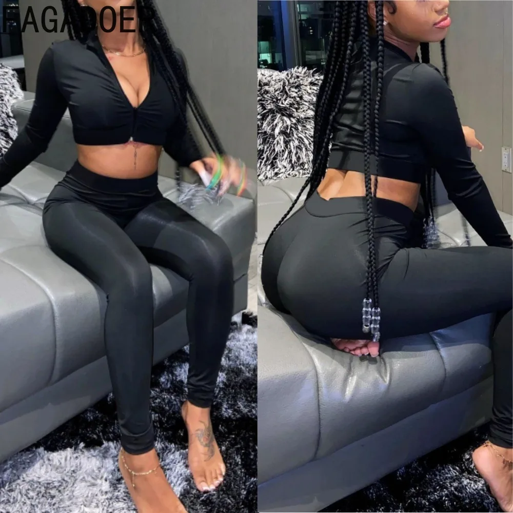 

FAGADOER Bodycon Sport 2 Piece Sets Outfit Women Zip Long Sleeve Crop Top and High Waist Legging Suits Casual Tracksuits Autumn