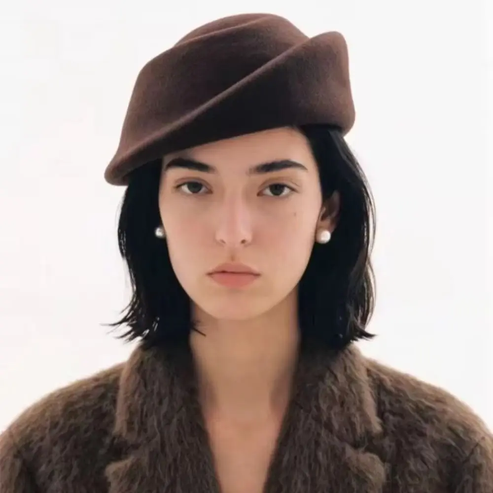 Fashion Hepburn Style Wool Pillbox Hat Elegant Teardrop Beret Hat Versatile Fedoras Fascinators Hats Banquet