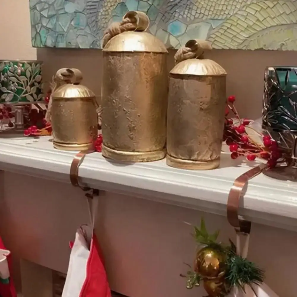 Christma Vintage Metal Harmony Cow Bells Handmade Rustic Lucky Christmas Hanging Bell on Jute Rope for Wreath Wall Hanging Decor