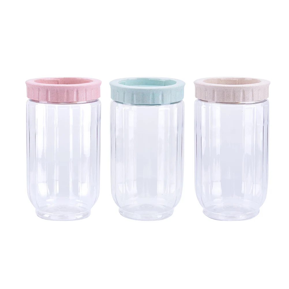 

3pcs Sealed Storage Canister Clear Plastic Kitchen Organizer For Tea Candy Honey Seasoning Household Pantry Transparent Tank
