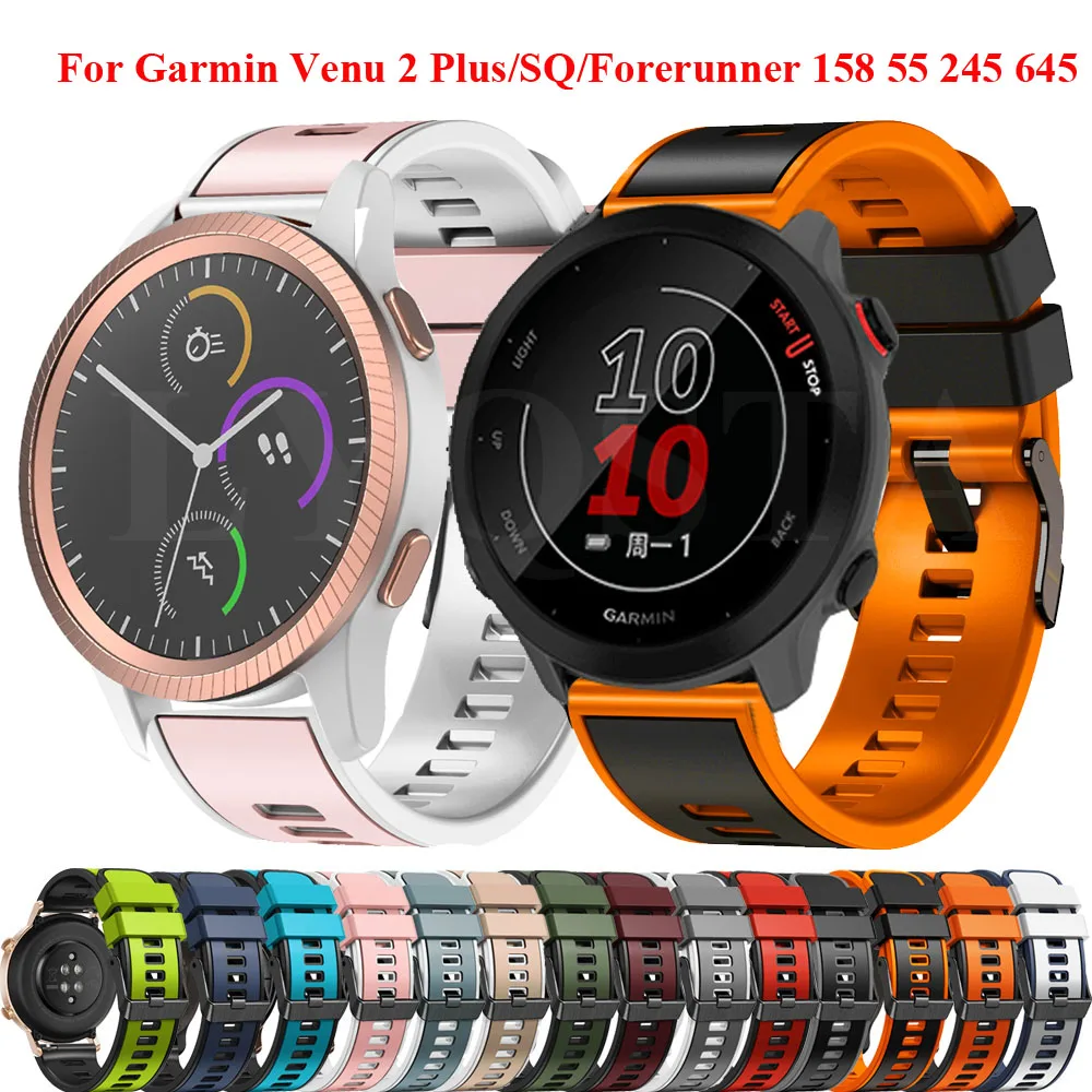 Ремешок для часов 18/20/22 мм для Garmin Vivoactive 3 4 5 4S Venu 2 2S plus SQ 2 Forerunner 158 55 645 245 255, силиконовый ремешок, аксессуары