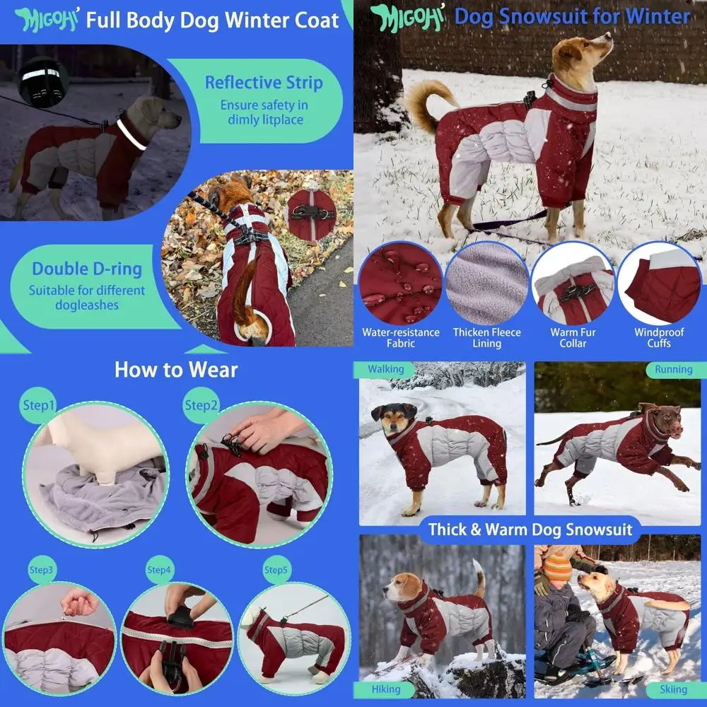 

Reflective Large Dog Winter Coat with Harness, Fleece Jacket, 4-Leg Windproof Snowsuit, 3XL