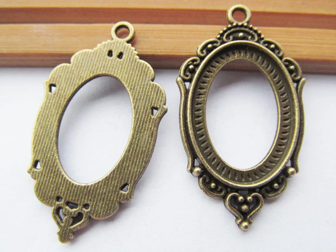 50pcs 9 Colors Oval Base Setting Tray Bezel Pendant Charm,fit18mmx25mm Cabochon/Picture/Cameo,DIY Accessory Jewelry