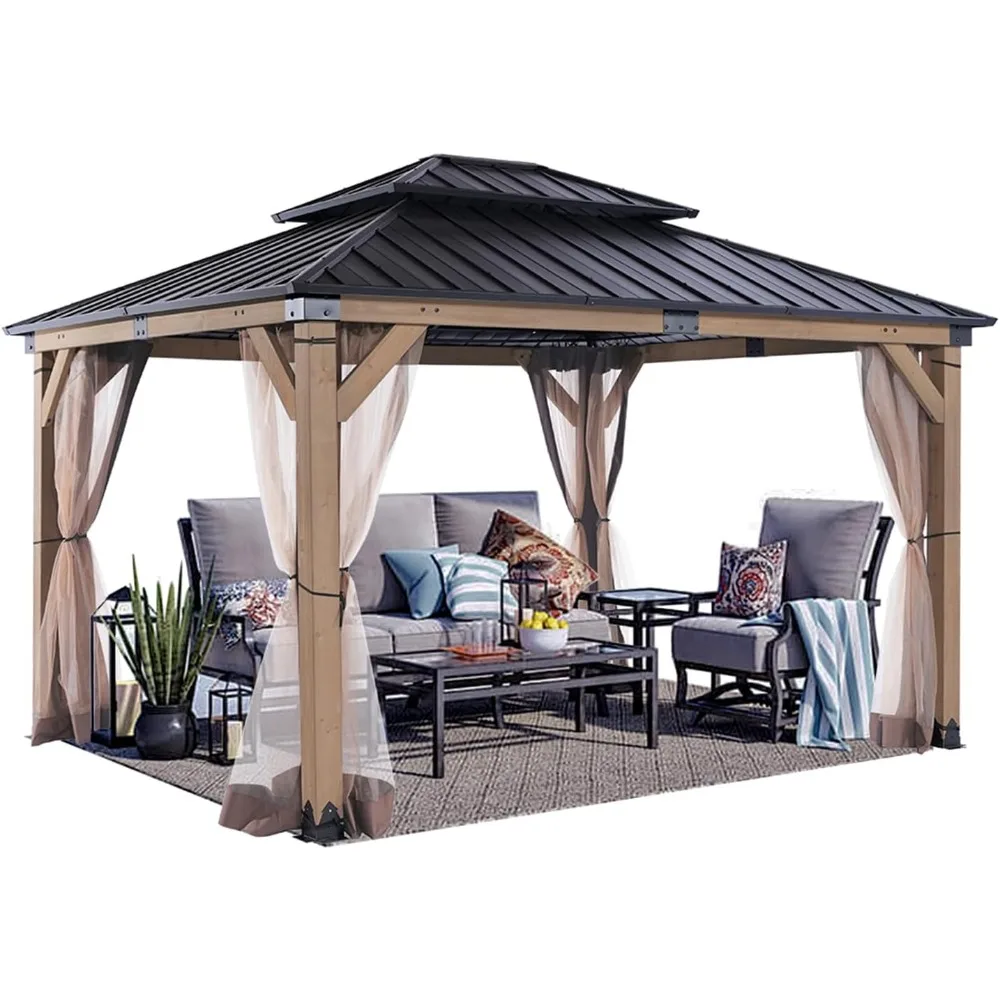 

Hardtop Wood Gazebo ,10x12 Ft – Cedar Wood Frame Gazebo with Double Metal Roof – Patio Gazebo Kits,Outdoor Wooden Gazebos