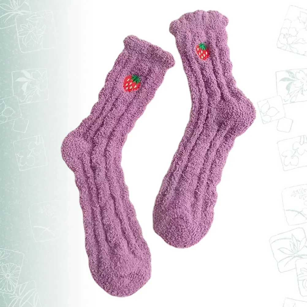 

1Pair Thicken Coral Fleece Sleep Socks Fruit Pattern Warm Bed Socks Winter Stockings Women Lovely Design Coral Fleece Stockings