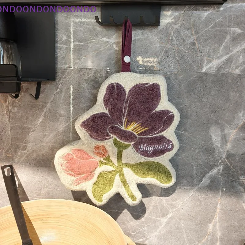 Microfiber Hand Towels Pretty Floral Shape Lint Free Absorbent Soft with Hanging Loop for Home Use