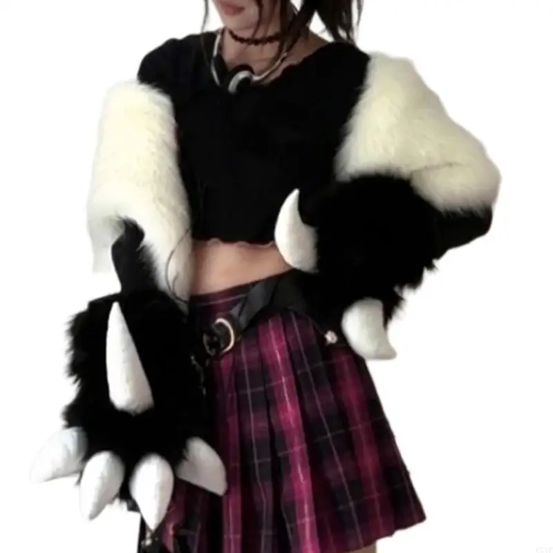 

C71F Большая перчатка в виде лапы дракона ручной работы в виде лапы животного Дьявола Темный меховой костюм для маскарада