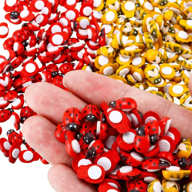 100pcs Resin Tiny Bees Ladybugs Craft Little Animal Figurines Red Landscape Ladybug Decor DIY Garden Ornaments