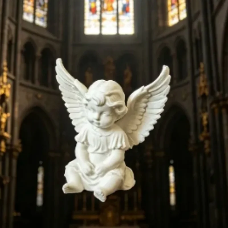 3D Printed White Cherub Statue, Plastic Winged Baby Angel Figurine, Cute Kneeling‑posture Sculpture For Indoor Tabletop Decor