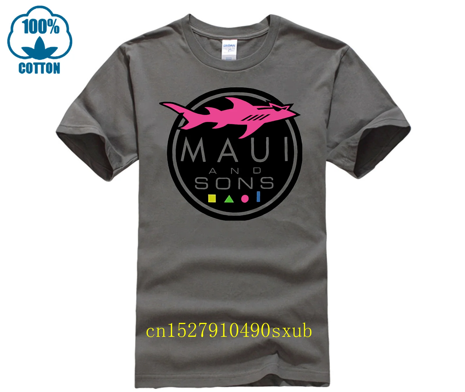 Maui And Sons Shark Logo Fashion Men Women Summer 100% Cotton Black Tees Male Newest Top Popular Normal  Shirts Unisex