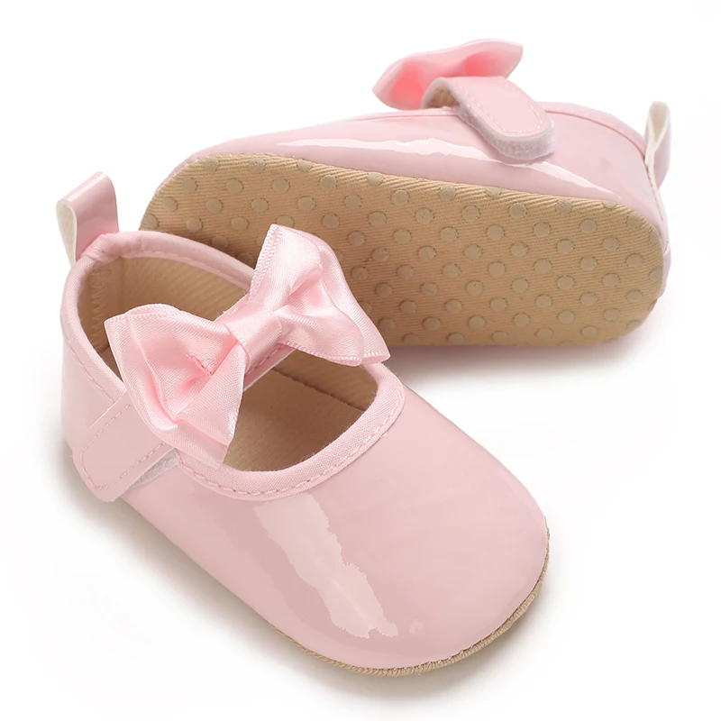 New Newborn Walking Shoes Outdoor Soft Sole Anti Slip Girl Baby Casual Shoes Bright Bow Princess Shoes