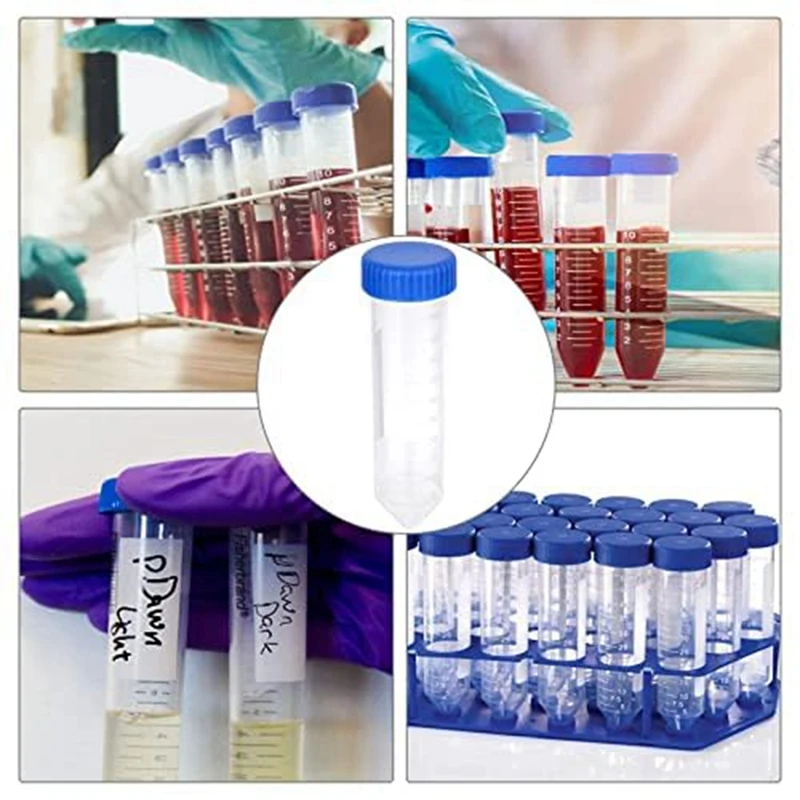 100 Pack With Graduated Marks, 50Ml Centrifuge Tubes, Transparent Plastic Write-On Spots And Blue Screw Caps