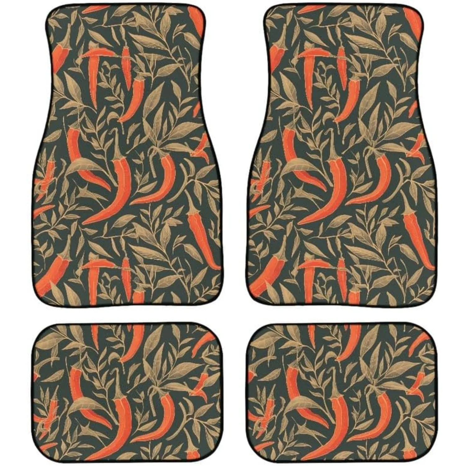 4pcs Red Pepper Print Car Mats Set| Cartoon Chilli Painting Vehicle Floor Mats, Stepping Into Tenderness, Making The Car Feel Li